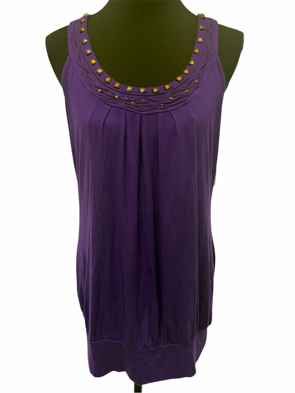 a.n.a Purple Sleeveless Studded Neck Tank Top Casual Summer NWT